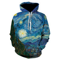 The Starry Night Van Gogh ภาพวาดสีน้ำมัน3D ผู้ชายพ่อแม่และลูก Hoodie ผู้ชายอินเทรนด์ Casual Hoodie