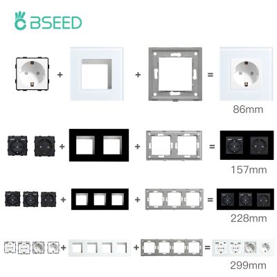 BSEED Glass Frame Panel Single Double Frames Wall Socket Part Triple Four Frames DIY Part with Metal Frames USB TYPE-C Socket