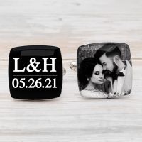 【hot】 1 Personalized Photo Mens Custom Shirt Cuff Links Engagement Wedding for Groom Groomsmen Father of Bride