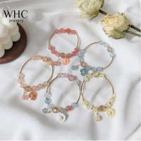 WHC เครื่องประดับเดซี่สร้อยข้อมือลูกปัดสำหรับผู้หญิงหวานเบิร์สคริสตัลลูกปัดดอกไม้สร้อยข้อมืออุปกรณ์ที่จำเป็น