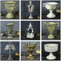 Flowers Vase Vintage Old Wrought Iron Flower Pot Decor Golden Silver European Bucket Goblet Classical Nordic Home Furnishing