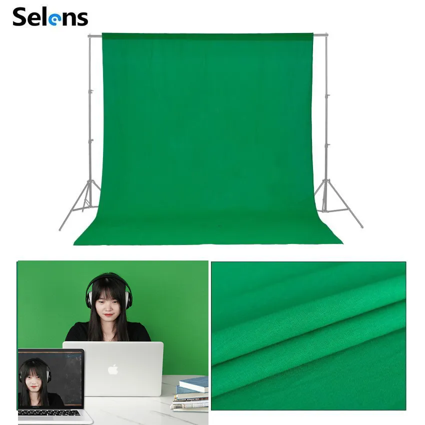 Selens Chromakey Green Screen Polyester Backdrop Photo Photography  Background for Online Streaming Zoom & Twitch 