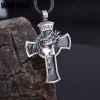 WXR RING Fashion Personality Crown Of Thorns Jesus Cross Necklace Silver Christian Pendant Jewelry Mens Necklace