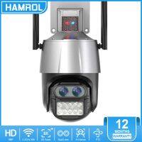 Hamrol 8MP 4K PTZ WiFi IP Camera Dual Lens 8X Zoom Motion Detection Police Light Alarm Outdoor CCTV Camera Connect to Cellphone With Voice