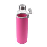 Glass Sport Water Bottle with Tea Filter Infuser Protective Bag 550ml Pink