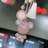 Fashion Crystal Cartoon Gloomy Bear Car Hanging Ornaments Rhinestone Tassels Crystal Pendant Rear View Mirror Car Decoration