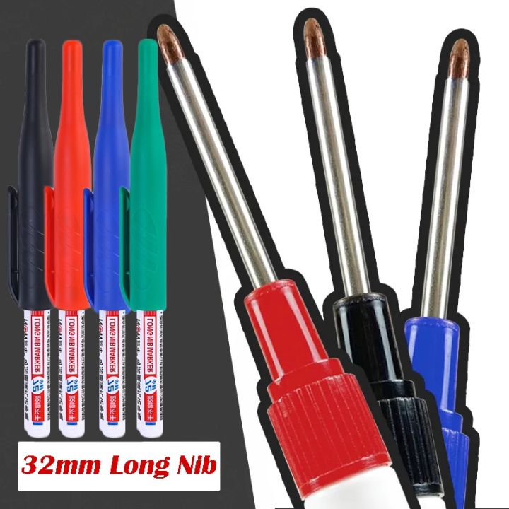 4pcs-set-32mm-long-head-markers-pen-bathroom-woodworking-decoration-multi-purpose-deep-hole-marker-pens-black-red-green-ink
