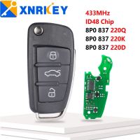 XNRKEY ชิป ID48กุญแจรถยนต์รีโมทพลิก3ปุ่ม433Mhz สำหรับ Audi A2 A3 S3 TT A4 S4 Cabrio Quattro Avant 2005-2013 8P0837220D /Q/k