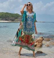 --D0512 Europe and the United States national wind polyester positioning printing beach holiday dress swimsuit tunic blouse robes is prevented bask in unlined upper garment