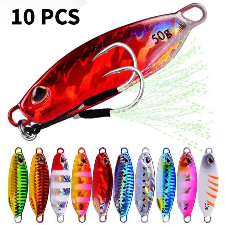 10 Pcs/Set Metal Jig Spoon Lure Artificial Bait Shore Slow Jigging Bass ...