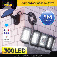 BAIMU 5 หัว 300 LED แสงอาทิตย์กลางแจ้งตรวจจับความเคลื่อนไหวแสงเซ็นเซอร์ควบคุมแสงไฟผนังกันน้ำโคมไฟติดผนังบ้านสวนลานบ้านไฟถนน