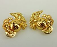 tomwang2012. PAIR GOLDEN US MARINE CORPS COLLAR INSIGNIA BADGE USMC LAPEL PINS