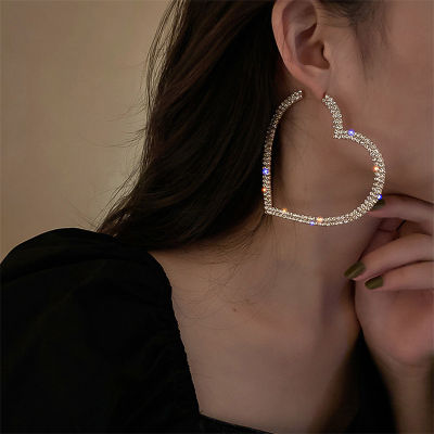 New 2021 Fashion Big Heart Crystal Hoop Earrings for Women Bijoux Geometric Rhinestones Earrings Statement Jewelry Gifts Aretes