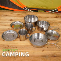 Rex TT good quality Outdoor stainless steel 8-piece camping pot set portable folding pot set for 5-6 people