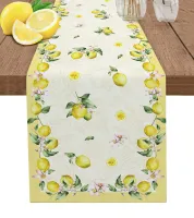 Spring Lemon Leaves Flowers White Texture Table Runner Decor Home Decor Dinner Table Decoration Coffee Table Decor Table Cloth