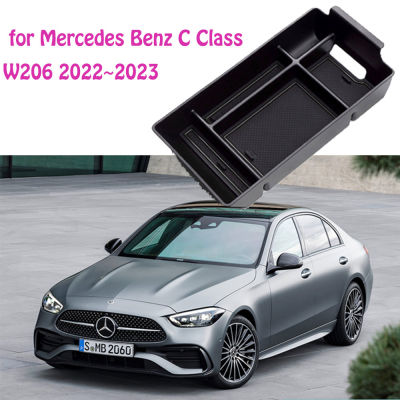 ศูนย์กล่องเก็บของที่พักแขนตรงกลางสำหรับ Mercedes Benz C คลาส W206 220D 2022 2023 2024คอนโซล Flocking คอนเทนเนอร์