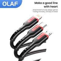 Olaf USB Data Cable One Drag Three Braided Cable for Charging and Transfer for iPhone Android Huawei Xiaomi Samsung 3 in 1 Docks hargers Docks Charger