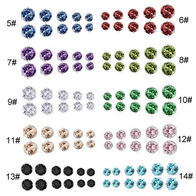 Fashion Silver Zircon Stud Earrings Set Colorful Crystal Elegant Women Jewelry Earring Party Gifts