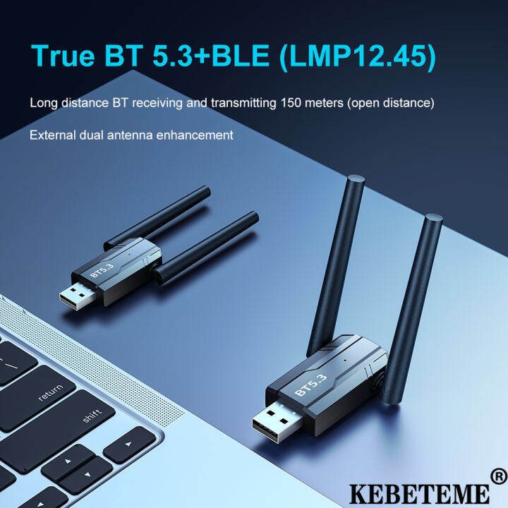 KEBETEME 150M USB Bluetooth 5.3 Adapter Audio Receiver Transmitter for