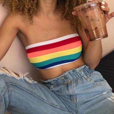 [ใหม่] Hot Women Off Shoulder Stretch Tube Blouse Strapless Bandeau Crop Top Shirt Bra