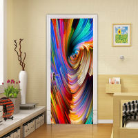 3D Magic Color Vortex Door Sticker For Living Room Bedroom PVC Self-adhesive Wallpaper Home Decor Mural Waterproof Wall Decals