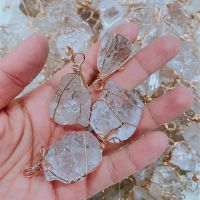 Reiki Healing Raw Rock Mineral Nuggets Clear Quartz Pendant Gold Color Wire Wrapped Stone Natural White Crystal Pendants Femme