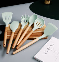 Cooking Utensils Non-Stick Silicone Cooking Tools Wooden Cookware Wood Kitchenware Rice Spoon Ladle Slotted Spoon Turner