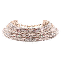 QianXing Shop LALANG Women Jewelry Full Crystal Rhinestone Multiple Layers Choker Necklace (Gold)