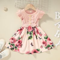 【Ladies shop】 Girls1-5Y ToddlerSummer Dresses 2022 Fly Sleeve Ribbed FloralGirls PartyDresses Vestidos Niña