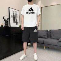 【hot seller】 Cotton suit mens short-sleeved t-shirt summer a set of running sports leisure large size fitness two-piece