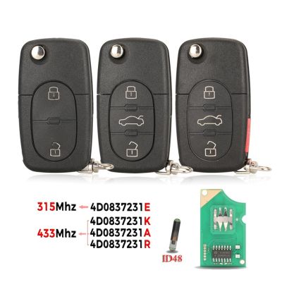 Jingyuqin 315/433Mhz พร้อมชิป ID48รีโมกุญแจแบบพลิกสำหรับ A3 A2 A4 A6 A8 4D0837231E Tt/k/a/r Ut ใบมีด HU66