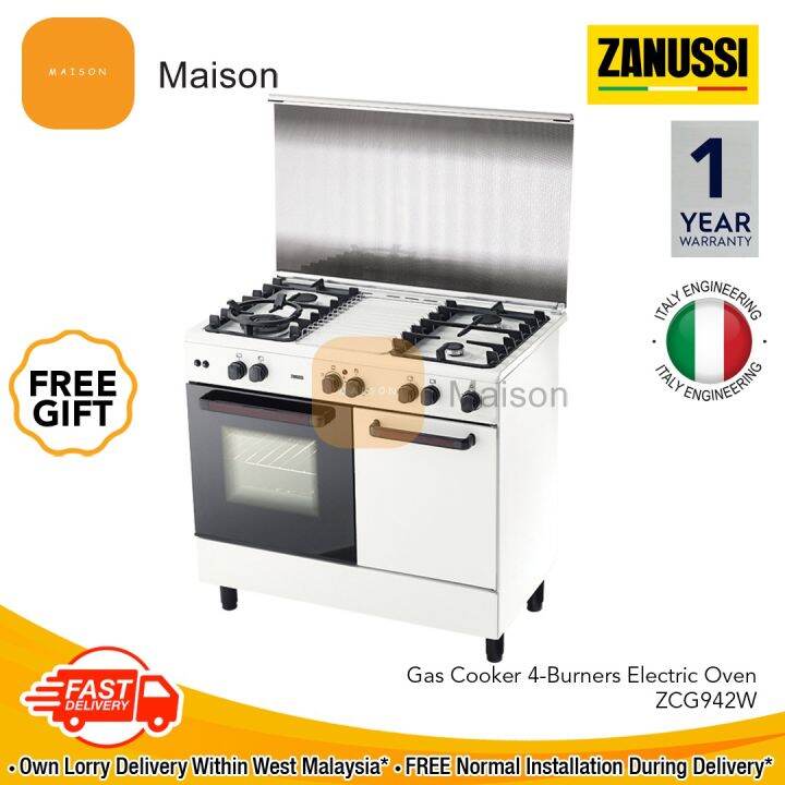 [Sales] Zanussi Gas Cooker 4 Burners Electric Oven ZCG942W Lazada