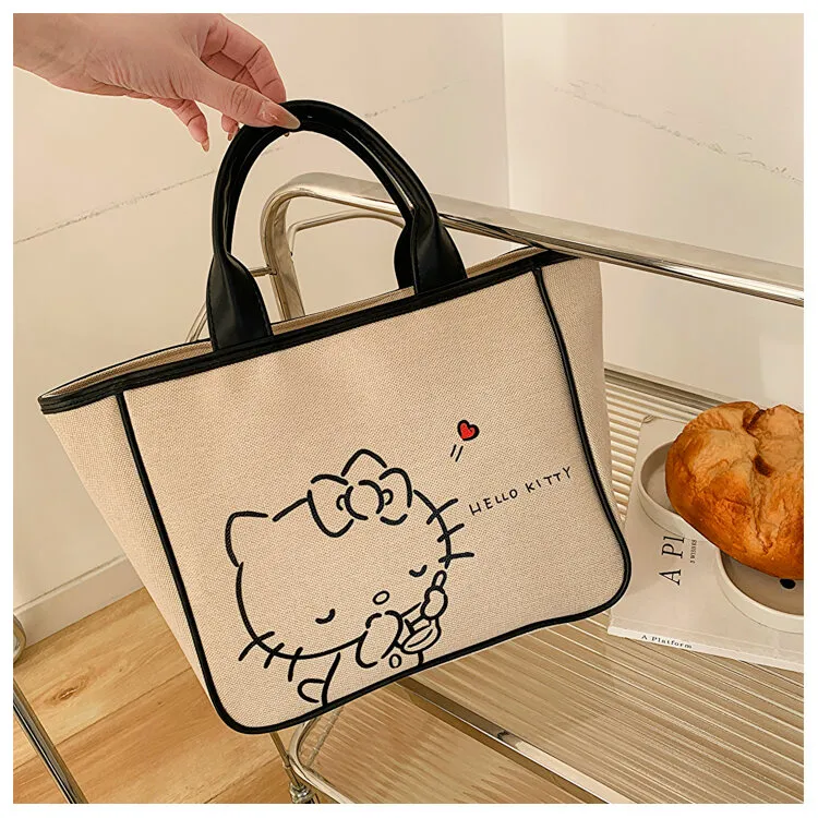 Kitty Hello Kitty Authentic Canvas Reticule Women's Bag Work Commuter Lunch  Bag Large Capacity Lunch Box Bag