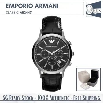 Emporio Armani Men's AR2432 Classic Chronograph Silver dial Black Leather  Watch