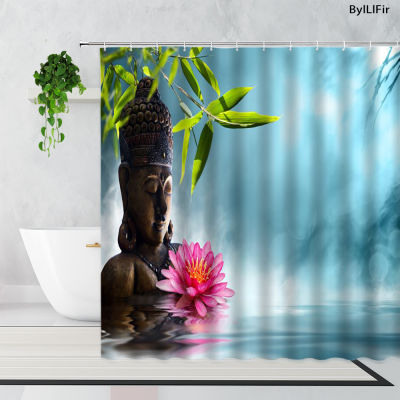 Zen Lotus Shower Curtain Purple Dream Color Flowers Background Bathroom Decoration Polyester Waterproof Bath Curtains With Hooks