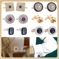 QINJUE Super Shinny Gift สีขาว คริสตัล สีน้ำเงิน Cufflinks for Mens เสื้อเชิ้ต Cuff Links Novelty Luxury