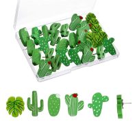 30pcs Decorative Drawing Pins Office Supplies Kawaii Pushpins Wooden Cactus Shaped Thumb tacks Cute Push Pins for Cork Boards Clips Pins Tacks