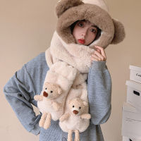 Cute Bear Ear Hat Scarf Gloves Set Winter Women Novelty Caps Warm Casual Plush Hats Casual Solid Fleece Girl Kawaii Accessories