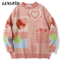 LENSTID Men Hip Hop Knitted Jumper Sweaters Striped Heart Color Block Streetwear Harajuku Autumn Oversize Fashion Pullovers