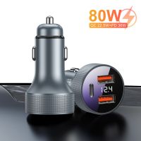 GTWIN 80W Car Charger USB Type C PD QC 3.0 Dual Ports Phone Fast Charger For iPad Macbook iPhone 14 13 11Pro Max Xiaomi 12 Pro