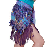 Belly Dance เสื้อผ้าอุปกรณ์เสริมพู่ห่อตาข่ายยืดฐานผู้หญิง Bellydance เข็มขัด Fringes สะโพกผ้าพันคอ