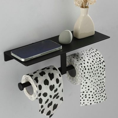 Space Aluminum Black Paint Double Paper Holder Wall Mounted Bathroom Accessories Phone Rack Toilet Shelf Roll Holder