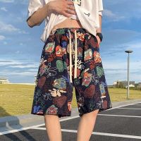 【Ready】? ps mens summer ice silk th flower loose straight casl home five-t quick-dryg big ps