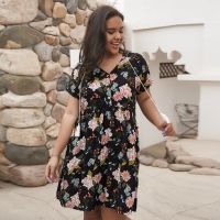 ZZOOI 2020 Fashion Women Summer Dress Plus Size Female V Neck Short Sleeve Floral Print Boho Beach Dress Short Mini Dresses