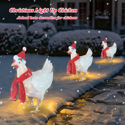 Chicken Christmas Ornaments LED Light Christmas Glowing Rooster Acrylic Xmas Atmosphere Yard Art Holiday Decoration Outdoor Lawn Decor