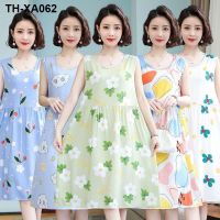 Cotton silk nightgown female summer in 2022 the new artificial cotton pajamas bigger sizes thin summer mother dress high-end