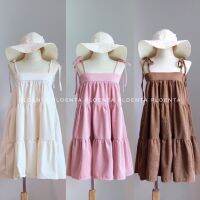 Lily Dress เดรสสายเดี่ยวแบบผูก ทรงบาน เนื้อผ้าลูกฟูก เย็บเลเยอร์สามชั้น