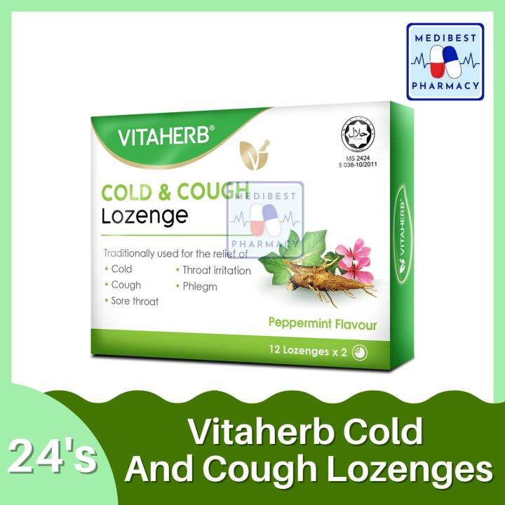 Vitaherb Cold And Cough Lozenges 24's Ivy Leaf & Pelargonium For Cold