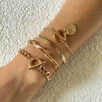 Boho Multilayer Geometric Adjustable Bracelet Ladies Punk Fashion Flat Snake Chain Hollow Metal Set Bracelets Girl Jewelry Gift