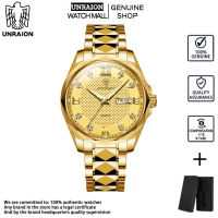 UNRAION Swiss นาฬิกาข้อมือควอทซ์กันน้ำ,นาฬิกาสำหรับผู้ชายนำเข้าใหม่พร้อมปฏิทินหมุนหมายเลขเรืองแสงดีไซน์อัตโนมัติเต็มรูปแบบ